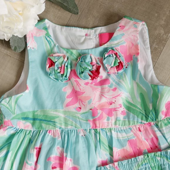 SALE- Lilly Pulitzer Aqua Bubble Dress Set Size 18/24 Months Cotton Like New - Picture 2 of 7